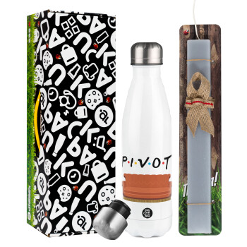 Friends Pivot, Easter candle, metallic white thermos bottle (500ml) & aromatic flat candle (30cm) (GRAY)