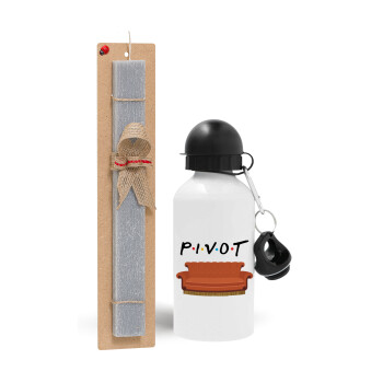 Friends Pivot, Πασχαλινό Σετ, παγούρι μεταλλικό  αλουμινίου (500ml) & πασχαλινή λαμπάδα αρωματική πλακέ (30cm) (ΓΚΡΙ)