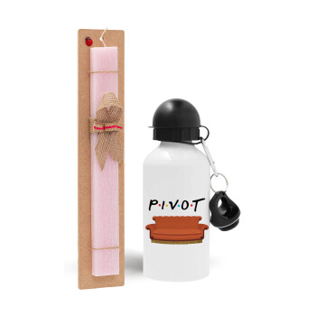 Friends Pivot, Easter Set, metallic aluminum bottle (500ml) & aromatic flat Easter candle (30cm) (PINK)