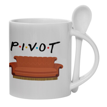 Friends Pivot, Ceramic coffee mug with Spoon, 330ml (1pcs)