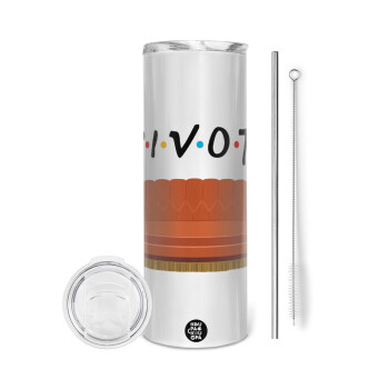 Friends Pivot, Eco friendly ποτήρι θερμό (tumbler) από ανοξείδωτο ατσάλι 600ml, με μεταλλικό καλαμάκι & βούρτσα καθαρισμού