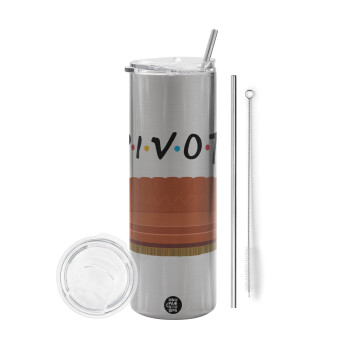 Friends Pivot, Tumbler stainless steel Silver 600ml, with metal straw & cleaning brush