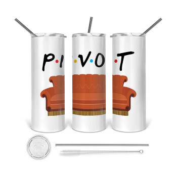Friends Pivot, 360 Eco friendly ποτήρι θερμό (tumbler) από ανοξείδωτο ατσάλι 600ml, με μεταλλικό καλαμάκι & βούρτσα καθαρισμού