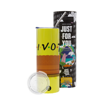 Friends Pivot, Neon Yellow Travel Tumbler, with metal straw (Stainless steel 304 Food grade, BPA free, 600ml)