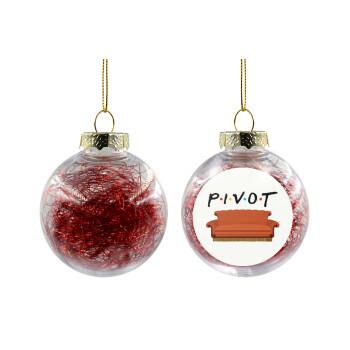 Friends Pivot, Χριστουγεννιάτικη μπάλα δένδρου διάφανη με κόκκινο γέμισμα 8cm