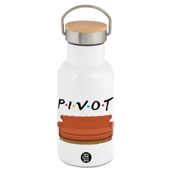 Friends Pivot, Μεταλλικό παγούρι θερμός (Stainless steel) Λευκό με ξύλινο καπακι (bamboo), διπλού τοιχώματος, 350ml