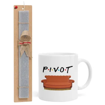 Friends Pivot, Easter Set, Ceramic Cup (330ml) & Easter aromatic flat candle (30cm) (GRAY)