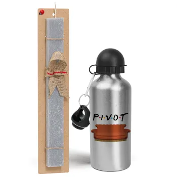 Friends Pivot, Easter Set, metallic silver aluminum water bottle (500ml) & aromatic flat Easter candle (30cm) (GRAY)