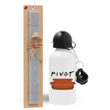 Friends Pivot, Easter Set, metallic aluminum water bottle (500ml) & aromatic flat Easter candle (30cm) (GRAY)