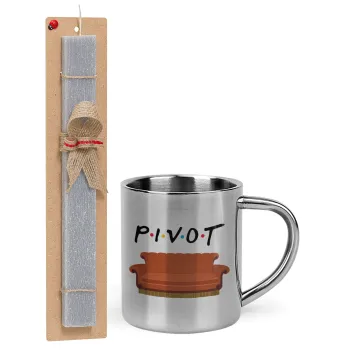 Friends Pivot, Easter Set, metallic thermal cup (300ml) & Easter aromatic flat candle (30cm) (GRAY)