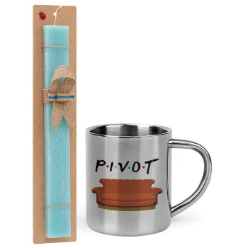 Friends Pivot, Easter Set, metallic thermal cup (300ml) & aromatic flat Easter candle (30cm) (TURQUOISE)