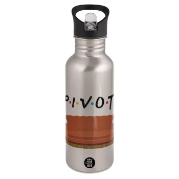 Friends Pivot, Water bottle Silver with straw, stainless steel 600ml