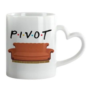 Friends Pivot, Κούπα καρδιά χερούλι λευκή, κεραμική, 330ml