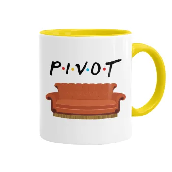 Friends Pivot, Κούπα χρωματιστή κίτρινη, κεραμική, 330ml