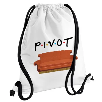 Friends Pivot, Backpack pouch GYMBAG white, with pocket (40x48cm) & thick cords