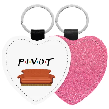 Friends Pivot, Μπρελόκ PU δερμάτινο glitter καρδιά ΡΟΖ