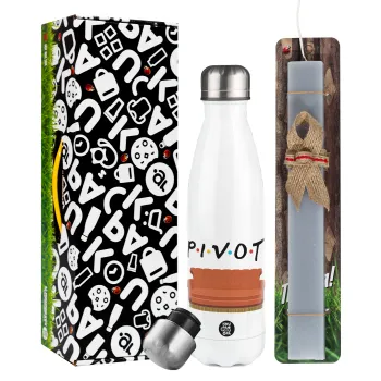 Friends Pivot, Easter candle, metallic white thermos bottle (500ml) & aromatic flat candle (30cm) (GRAY)