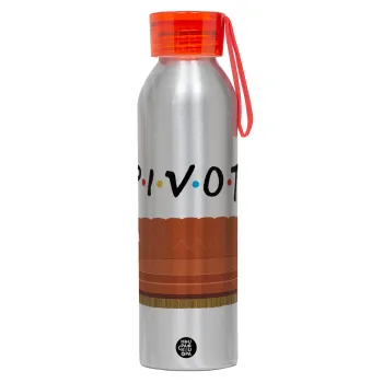 Friends Pivot, Αλουμινένιο Αθλητικό Μπουκάλι 650ml – Ασημί με Κόκκινο Καπάκι και Λουράκι Σιλικόνης