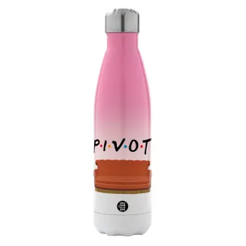 Friends Pivot, Metal mug thermos Pink/White (Stainless steel), double wall, 500ml