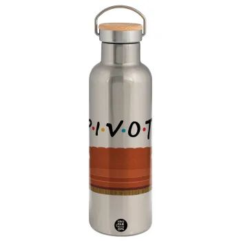 Friends Pivot, Stainless steel Silver with wooden lid (bamboo), double wall, 750ml