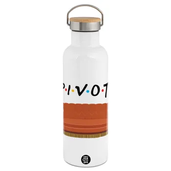 Friends Pivot, Stainless steel White with wooden lid (bamboo), double wall, 750ml