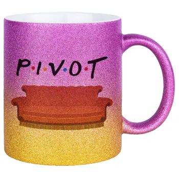 Friends Pivot, Κούπα Χρυσή/Ροζ Glitter, κεραμική, 330ml