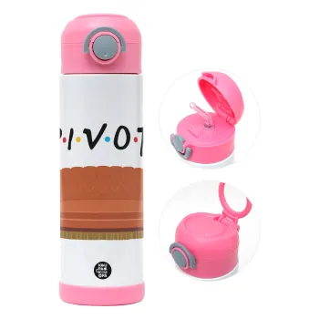 Friends Pivot, Children's hot water bottle, stainless steel, with safety straw, PINK (500ml)