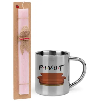Friends Pivot, Easter Set, metallic thermal cup (300ml) & aromatic flat Easter candle (30cm) (PINK)