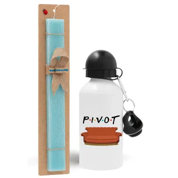 Friends Pivot, Easter Set, metallic aluminum water bottle (500ml) & scented flat candle (30cm) (TURQUOISE)