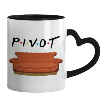 Friends Pivot, Κούπα καρδιά χερούλι μαύρη, κεραμική, 330ml