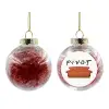 Transparent Christmas tree ball ornament with red filling 8cm