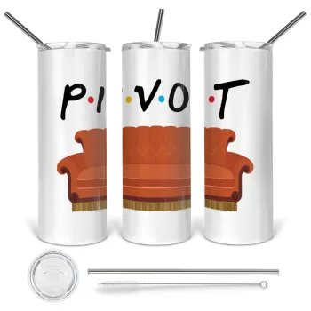 Friends Pivot, Tumbler ποτήρι θερμό από ανοξείδωτο ατσάλι 600ml, με μεταλλικό καλαμάκι & βούρτσα καθαρισμού