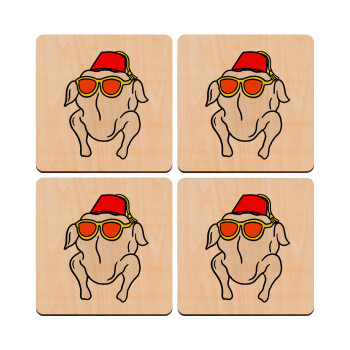 Friends turkey, ΣΕΤ x4 Σουβέρ ξύλινα τετράγωνα plywood (9cm)