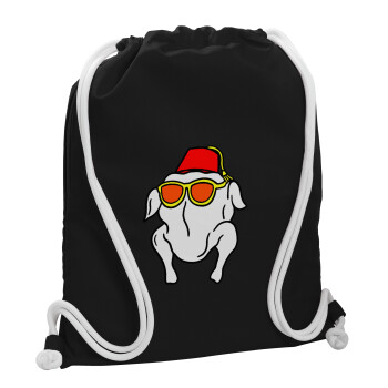 Friends turkey, Backpack pouch GYMBAG Black, with pocket (40x48cm) & thick white cords