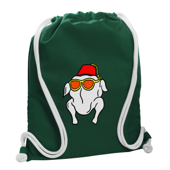 Friends turkey, Backpack pouch GYMBAG BOTTLE GREEN, with pocket (40x48cm) & thick white cords