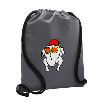 Friends turkey, Backpack pouch GYMBAG GREY, with pocket (40x48cm) & thick cords