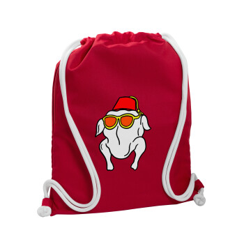 Friends turkey, Τσάντα πλάτης πουγκί GYMBAG Κόκκινη, με τσέπη (40x48cm) & χονδρά κορδόνια