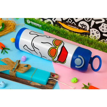 Friends turkey, Easter candle, Childrens hot water bottle, stainless steel, with safety straw, BLUE (500ml)