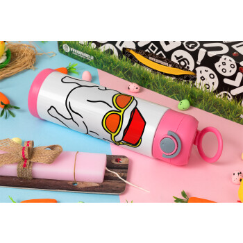 Friends turkey, Easter candle, Childrens hot water bottle, stainless steel, with safety straw, PINK (500ml)