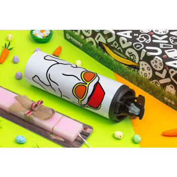 Friends turkey, Easter candle,Travel Tumbler 2 Lids, with metal straw & cleaning brush & aromatic flat candle (30cm) (PINK)