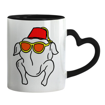 Friends turkey, Κούπα καρδιά χερούλι μαύρη, κεραμική, 330ml