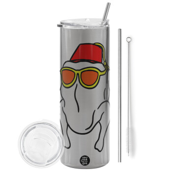 Friends turkey, Eco friendly stainless steel Silver tumbler 600ml, with metal straw & cleaning brush