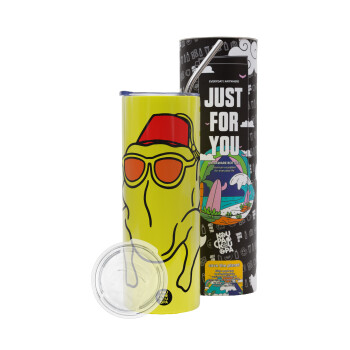 Friends turkey, Neon Yellow Travel Tumbler, with metal straw (Stainless steel 304 Food grade, BPA free, 600ml)