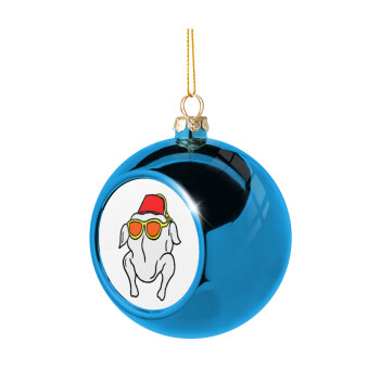 Friends turkey, Blue Christmas tree ball ornament 8cm