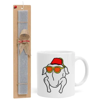 Friends turkey, Easter Set, Ceramic Cup (330ml) & Easter aromatic flat candle (30cm) (GRAY)