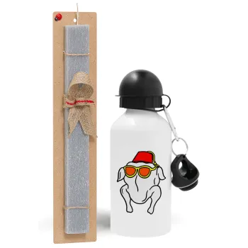Friends turkey, Easter Set, metallic aluminum water bottle (500ml) & aromatic flat Easter candle (30cm) (GRAY)