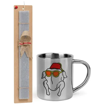 Friends turkey, Easter Set, metallic thermal cup (300ml) & Easter aromatic flat candle (30cm) (GRAY)
