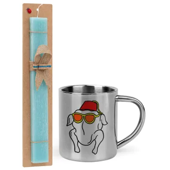 Friends turkey, Easter Set, metallic thermal cup (300ml) & aromatic flat Easter candle (30cm) (TURQUOISE)