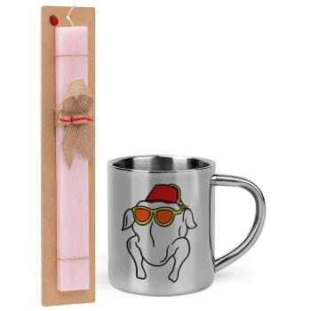 Friends turkey, Easter Set, metallic thermal cup (300ml) & aromatic flat Easter candle (30cm) (PINK)