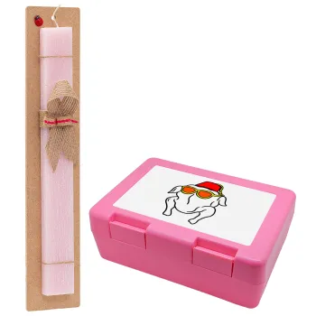 Friends turkey, Easter Set, children's snack container PINK & scented flat Easter candle (30cm) (PINK)